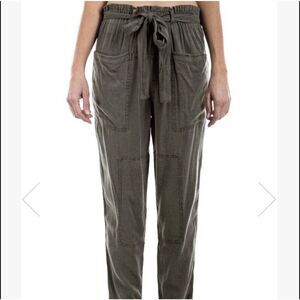 Cyn Jin Slub Cross Hatch‎ Trousers Relaxed Womens Size 2 Stretch Waist Green